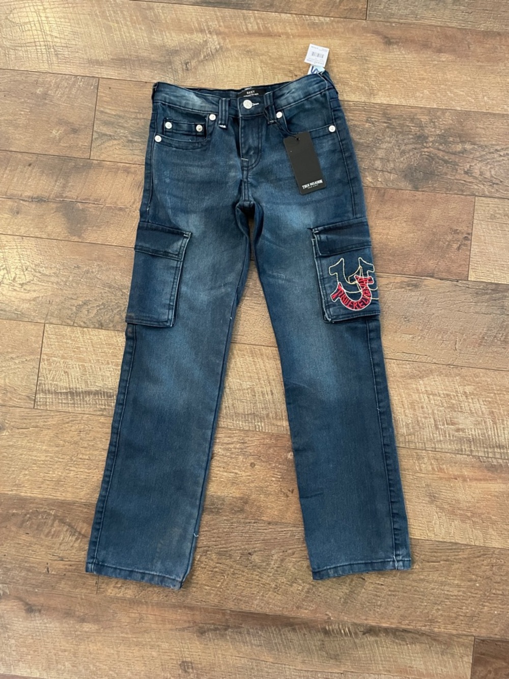 True Religion Kids Dark Blue Straight Cargo Jeans Size 12 #007